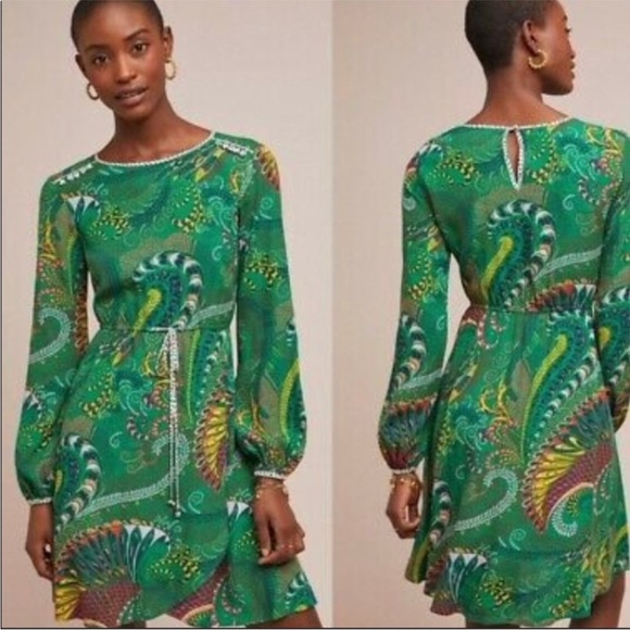 Maeve Dresses & Skirts - Maeve Vibrant Green Paisley Long Sleeve Dress